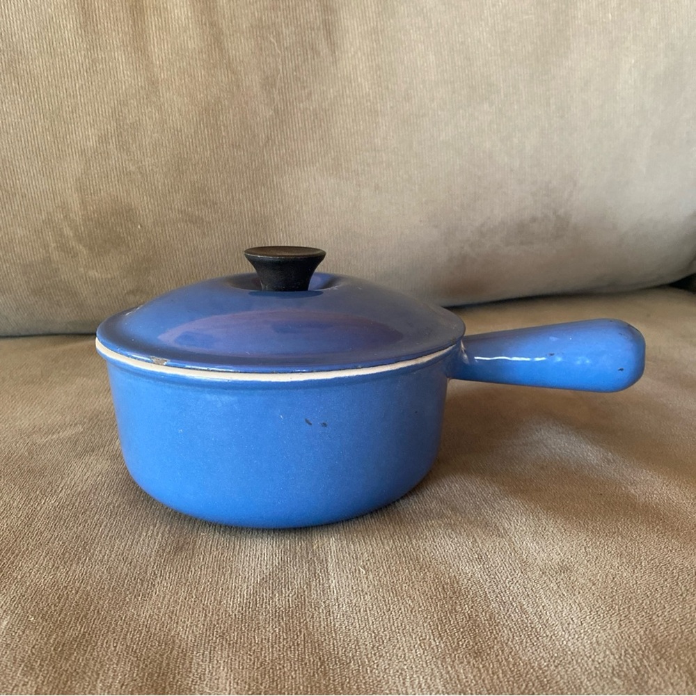 Vintage Le Creuset Blue Cast Iron Hollow Handle Saucepan #16
